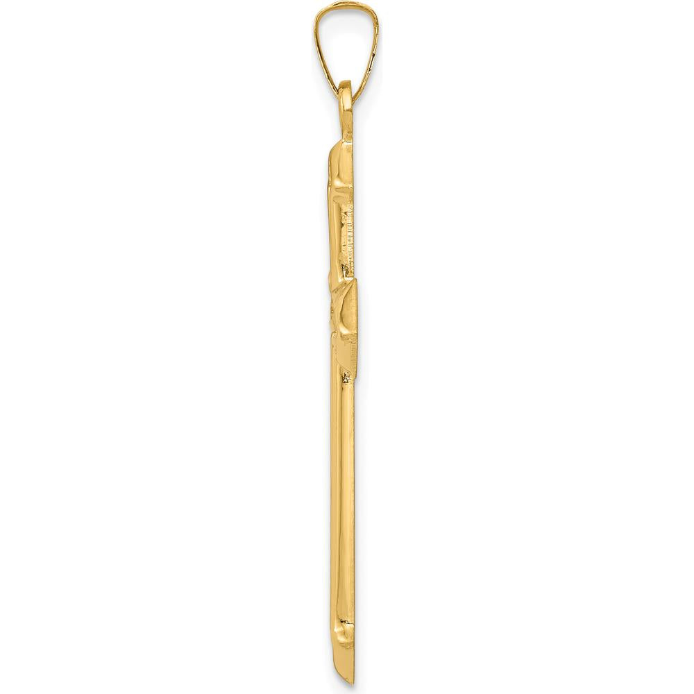 14K Yellow Gold Polished and Textured Passion Cross Pendant - 38.47mm by Oro Pregiato