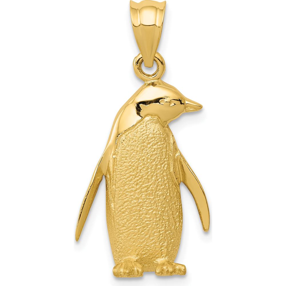 14K Yellow Gold Polished and Textured Penguin Charm - 27mm Length by Oro Pregiato