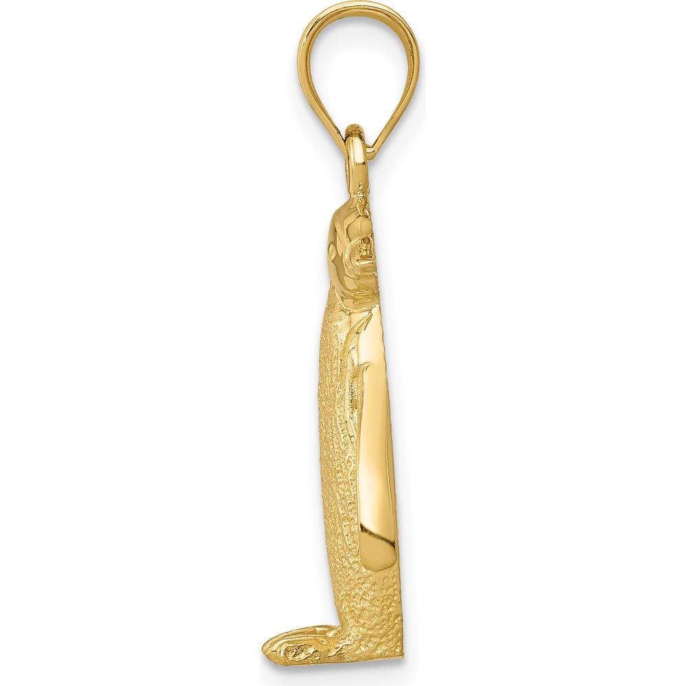 14K Yellow Gold Polished and Textured Penguin Charm - 27mm Length by Oro Pregiato