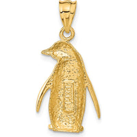 14K Yellow Gold Polished and Textured Penguin Charm - 27mm Length by Oro Pregiato