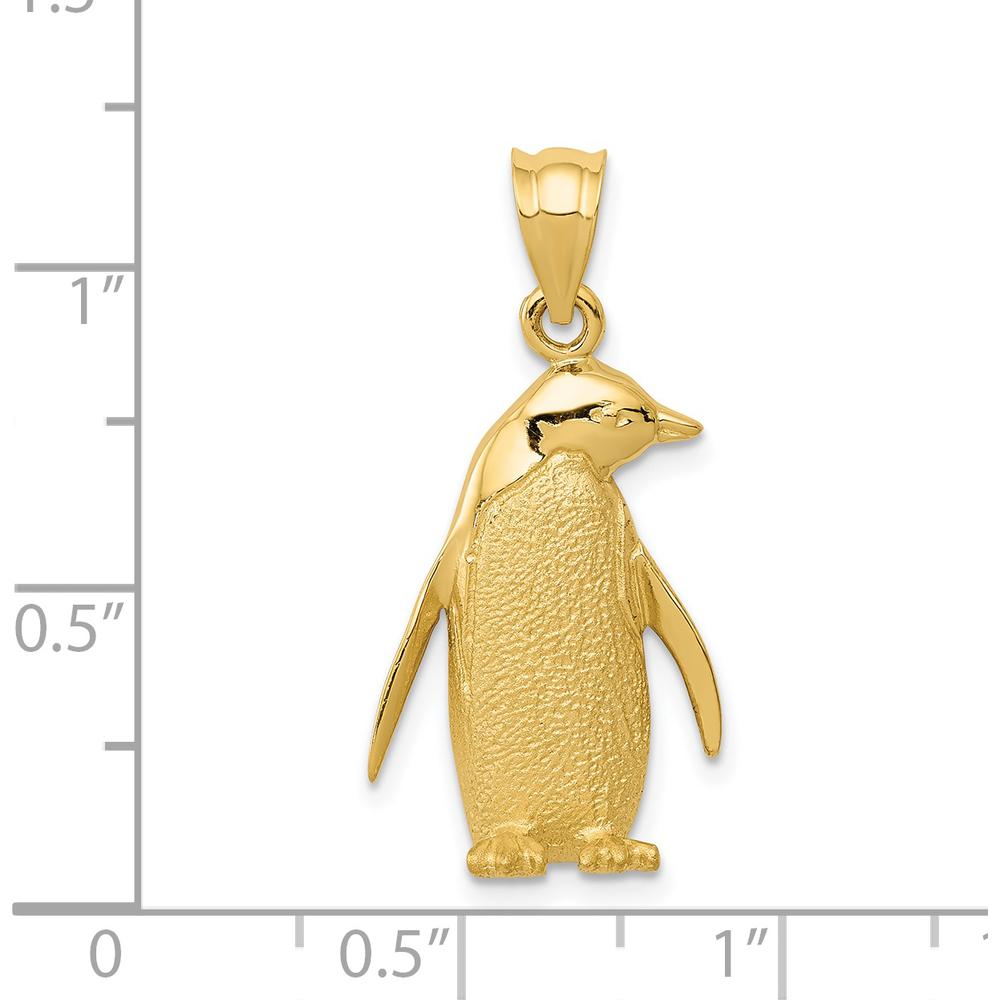 14K Yellow Gold Polished and Textured Penguin Charm - 27mm Length by Oro Pregiato