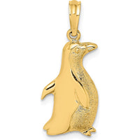 14K Yellow Gold Polished and Textured Penguin Charm Pendant by Oro Pregiato