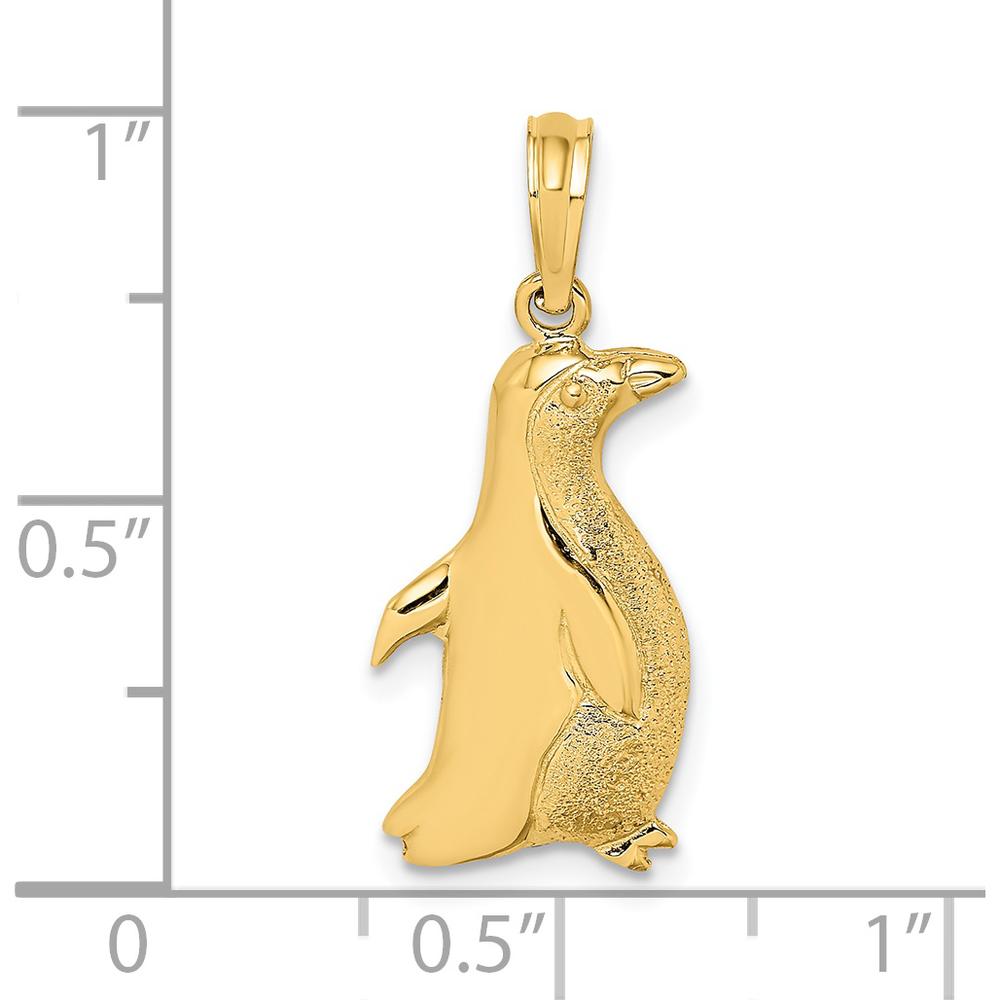 14K Yellow Gold Polished and Textured Penguin Charm Pendant by Oro Pregiato