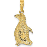 14K Yellow Gold Polished and Textured Penguin Charm Pendant by Oro Pregiato