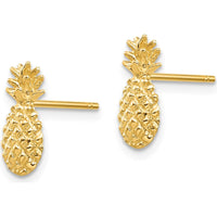 14K Yellow Gold Polished and Textured Pineapple Button Post Earrings - 12mm Length by 0