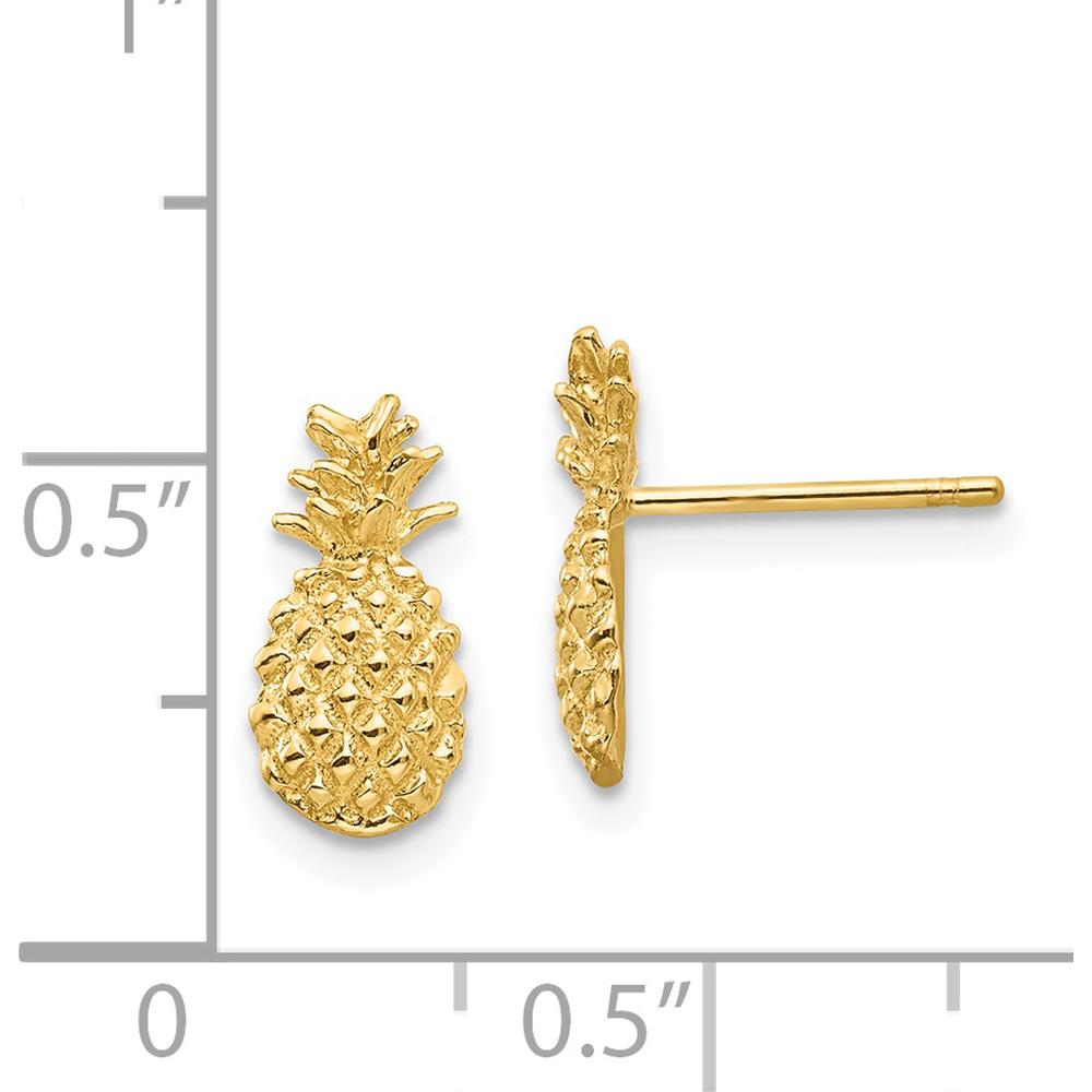 14K Yellow Gold Polished and Textured Pineapple Button Post Earrings - 12mm Length by 0