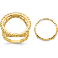 14K Yellow Gold Polished and Textured Rope Edge Coin Bezel Ring - Holds 1/10 oz. American Eagle Coin by Numis Coin Jewelry