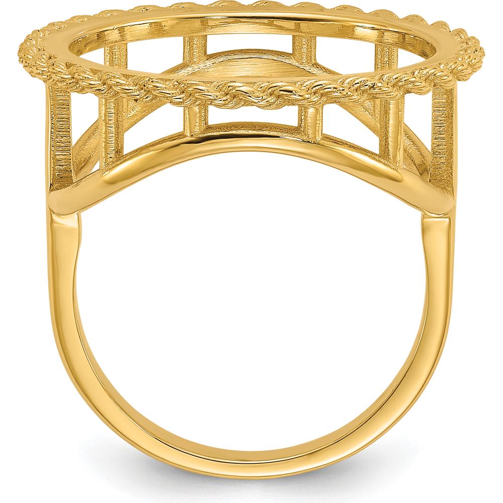 14K Yellow Gold Polished and Textured Rope Edge Coin Bezel Ring - Holds 1/10 oz. American Eagle Coin by Numis Coin Jewelry
