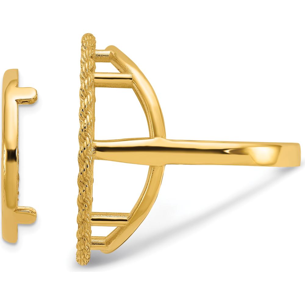 14K Yellow Gold Polished and Textured Rope Edge Coin Bezel Ring - Holds 1/10 oz. American Eagle Coin by Numis Coin Jewelry