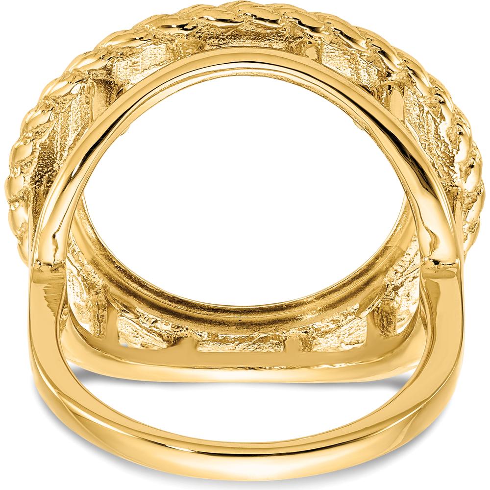14K Yellow Gold Polished and Textured Rope Edge Coin Bezel Ring - Holds 1/10 oz. American Eagle Coin by Numis Coin Jewelry