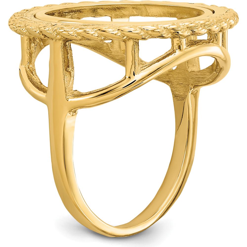 14K Yellow Gold Polished and Textured Rope Edge Coin Bezel Ring - Holds 1/10 oz. American Eagle Coin by Numis Coin Jewelry