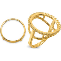 14K Yellow Gold Polished and Textured Rope Edge Coin Bezel Ring - Holds 1/10 oz. American Eagle Coin by Numis Coin Jewelry
