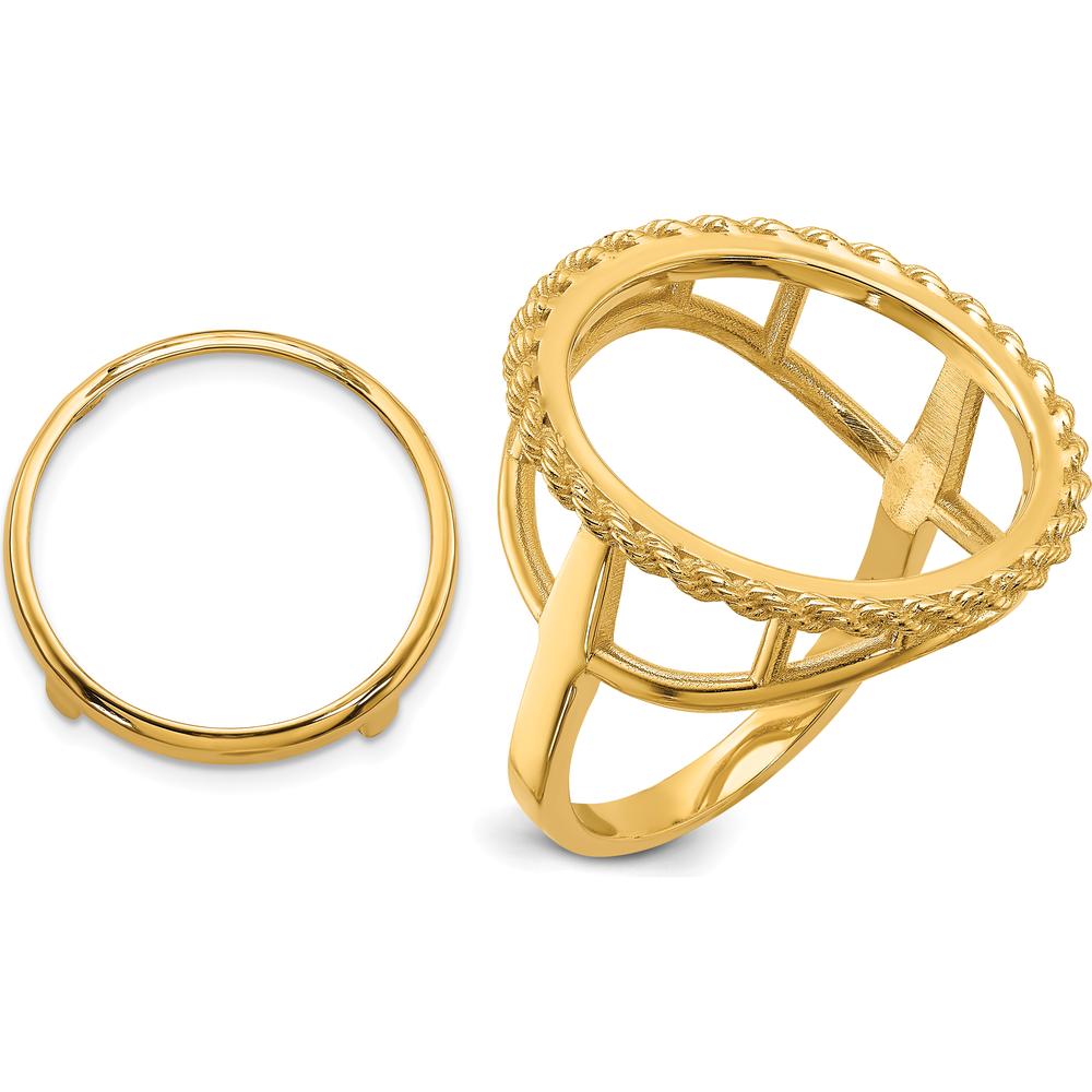 14K Yellow Gold Polished and Textured Rope Edge Coin Bezel Ring - Holds 1/10 oz. American Eagle Coin by Numis Coin Jewelry