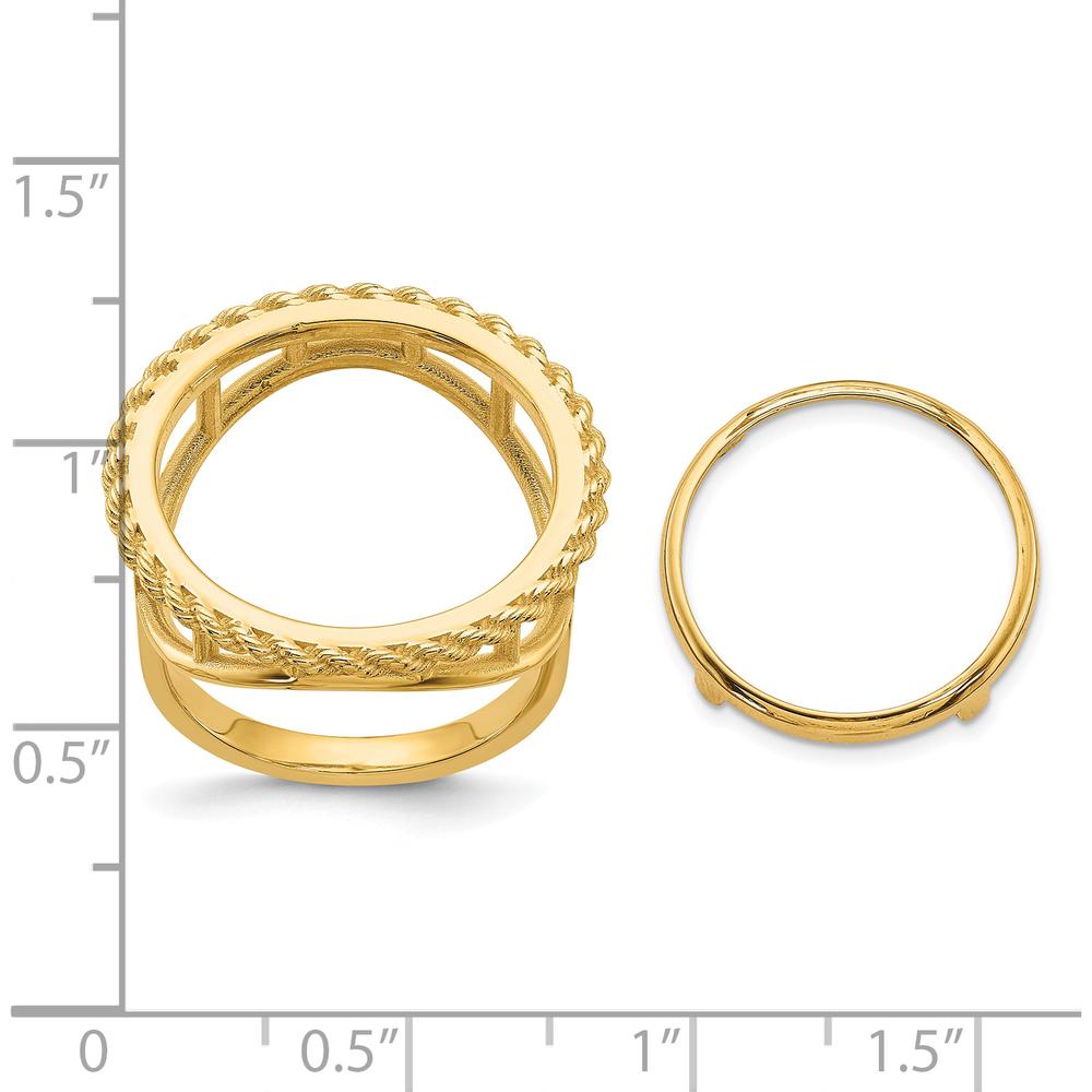 14K Yellow Gold Polished and Textured Rope Edge Coin Bezel Ring - Holds 1/10 oz. American Eagle Coin by Numis Coin Jewelry