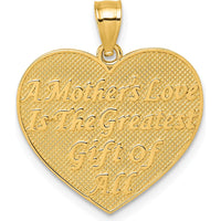 14K Yellow Gold Polished and Textured Roses "A Mother's Love Is The Greatest Gift Of All" Heart Pendant by Oro Pregiato