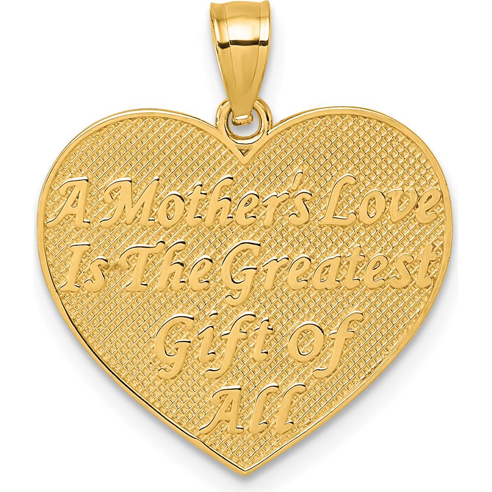 14K Yellow Gold Polished and Textured Roses "A Mother's Love Is The Greatest Gift Of All" Heart Pendant by Oro Pregiato