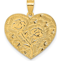 14K Yellow Gold Polished and Textured Roses "A Mother's Love Is The Greatest Gift Of All" Heart Pendant by Oro Pregiato
