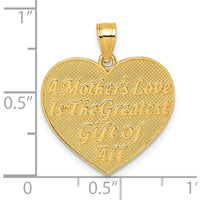 14K Yellow Gold Polished and Textured Roses "A Mother's Love Is The Greatest Gift Of All" Heart Pendant by Oro Pregiato