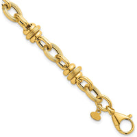 14K Yellow Gold Polished and Textured Round and Oval Fancy Chain Bracelet - 7.5" by 0