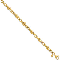 14K Yellow Gold Polished and Textured Round and Oval Fancy Chain Bracelet - 7.5" by 0