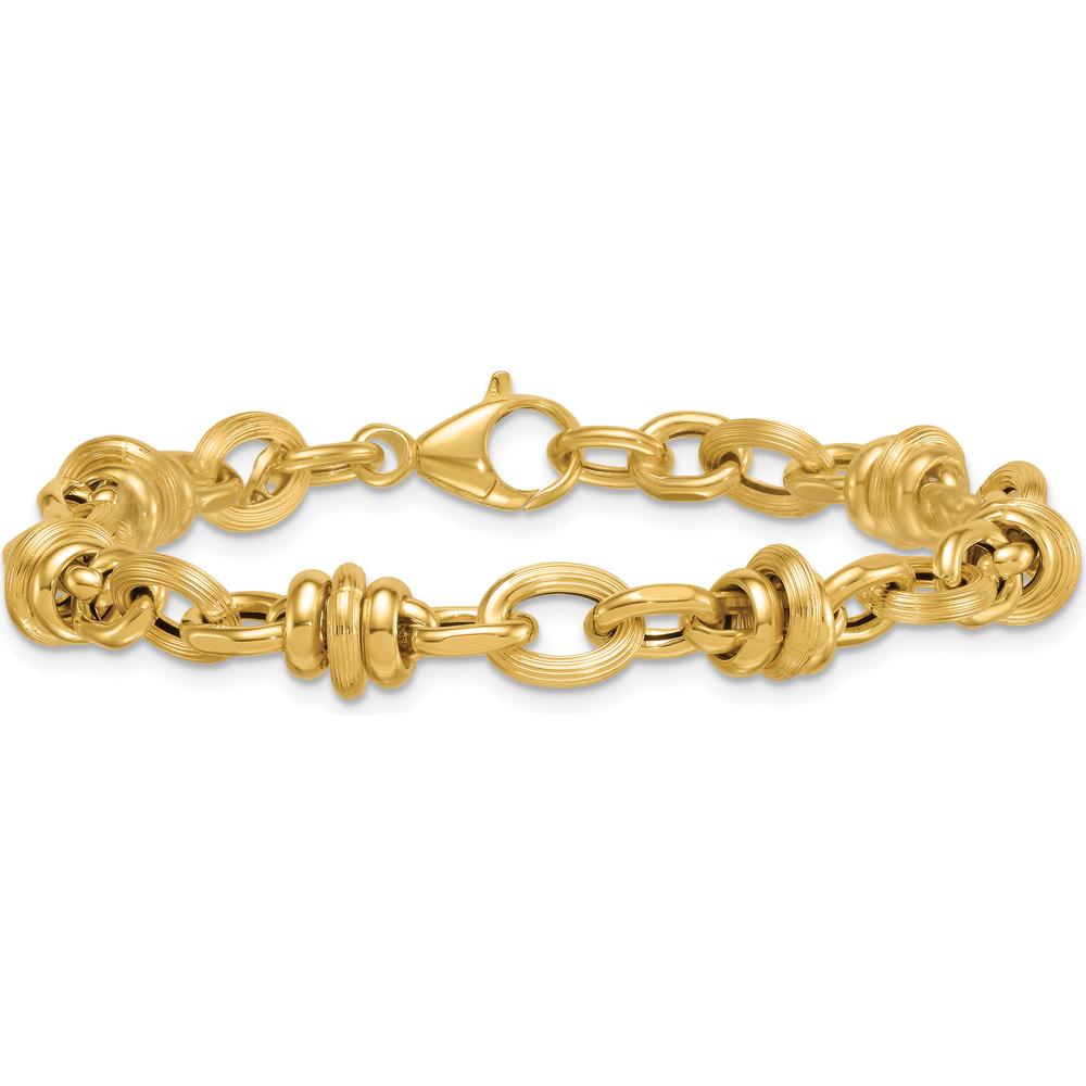 14K Yellow Gold Polished and Textured Round and Oval Fancy Chain Bracelet - 7.5" by 0