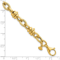 14K Yellow Gold Polished and Textured Round and Oval Fancy Chain Bracelet - 7.5" by 0