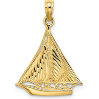 14K Yellow Gold Polished and Textured Sailboat Pendant Charm by Oro Pregiato