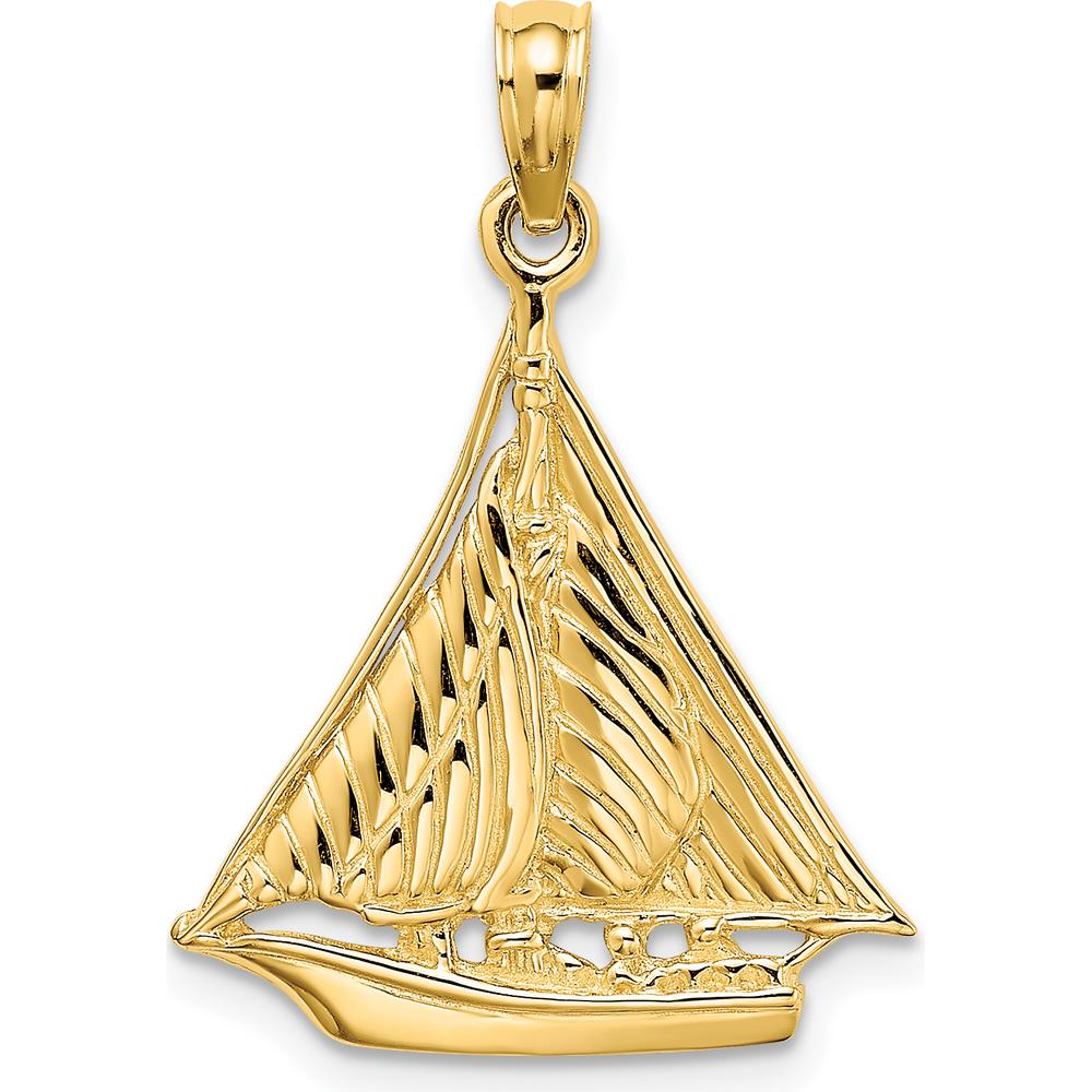 14K Yellow Gold Polished and Textured Sailboat Pendant Charm by Oro Pregiato