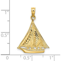 14K Yellow Gold Polished and Textured Sailboat Pendant Charm by Oro Pregiato