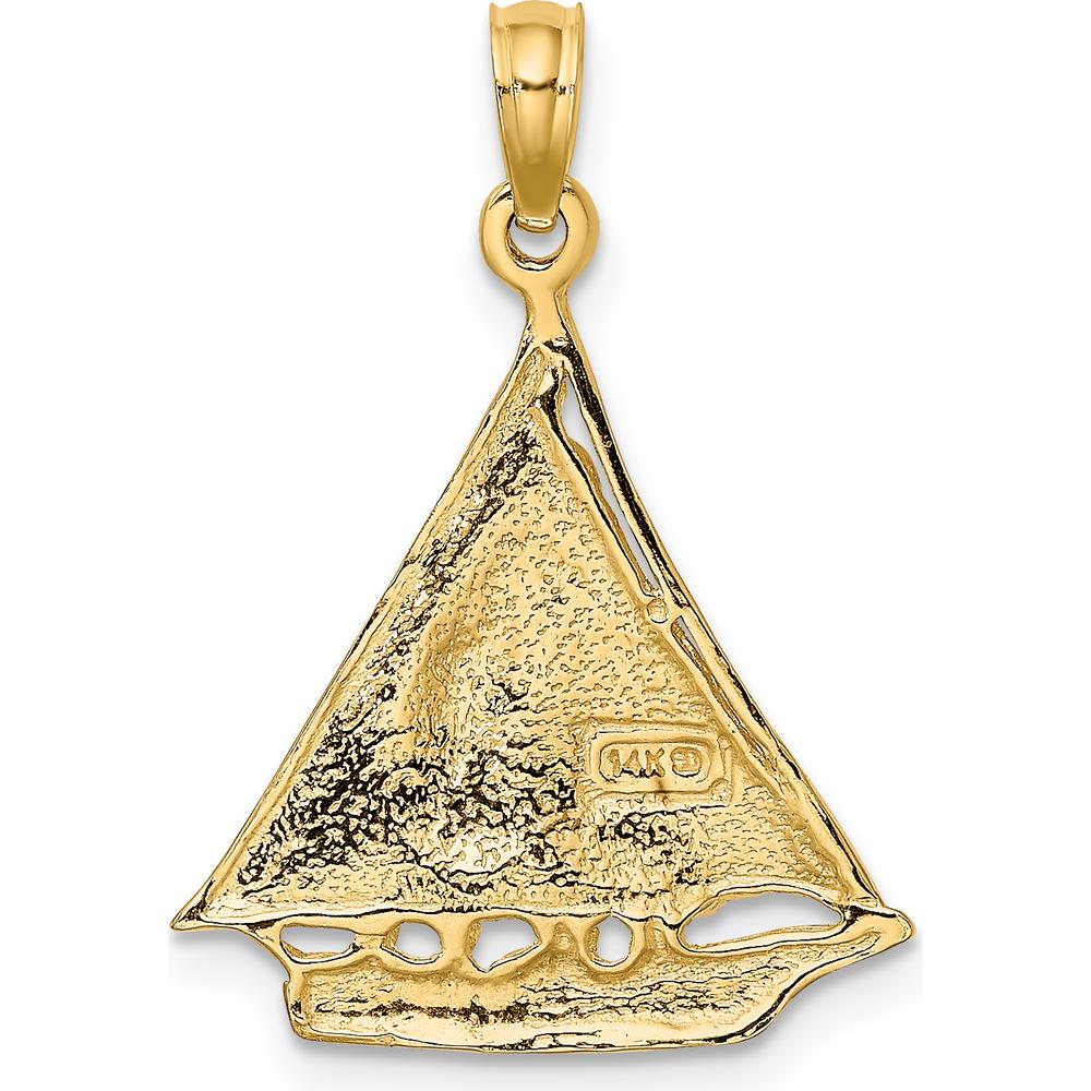 14K Yellow Gold Polished and Textured Sailboat Pendant Charm by Oro Pregiato
