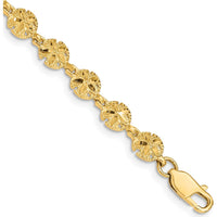 14K Yellow Gold Polished and Textured Sand Dollar Charm Bracelet - 7.25 inches by Oro Pregiato