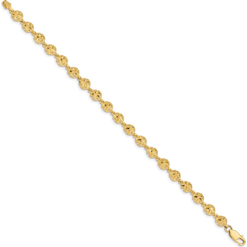 14K Yellow Gold Polished and Textured Sand Dollar Charm Bracelet - 7.25 inches by Oro Pregiato