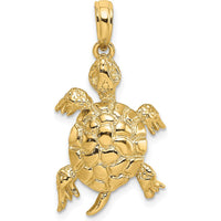 14K Yellow Gold Polished and Textured Sea Turtle Pendant Charm by Oro Pregiato
