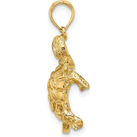 14K Yellow Gold Polished and Textured Sea Turtle Pendant Charm by Oro Pregiato