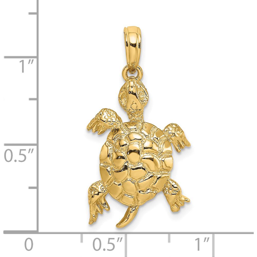 14K Yellow Gold Polished and Textured Sea Turtle Pendant Charm by Oro Pregiato