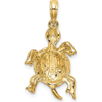 14K Yellow Gold Polished and Textured Sea Turtle Pendant Charm by Oro Pregiato