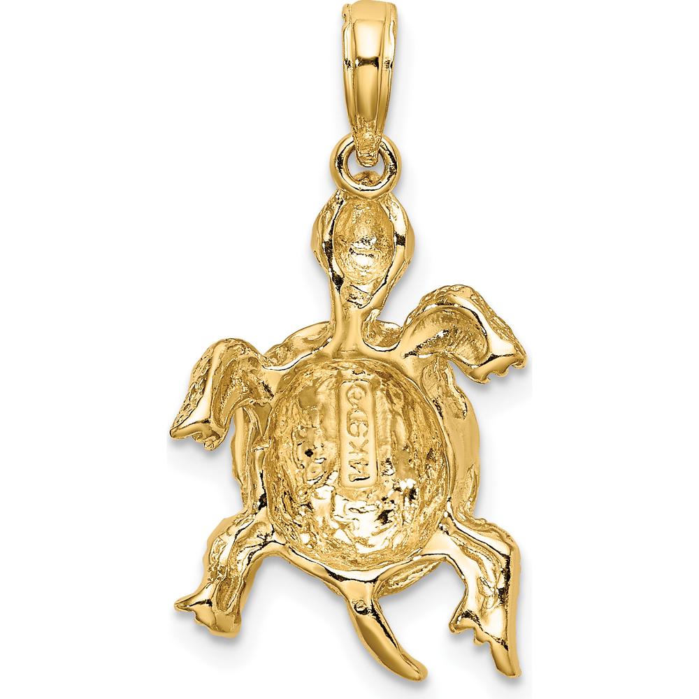 14K Yellow Gold Polished and Textured Sea Turtle Pendant Charm by Oro Pregiato