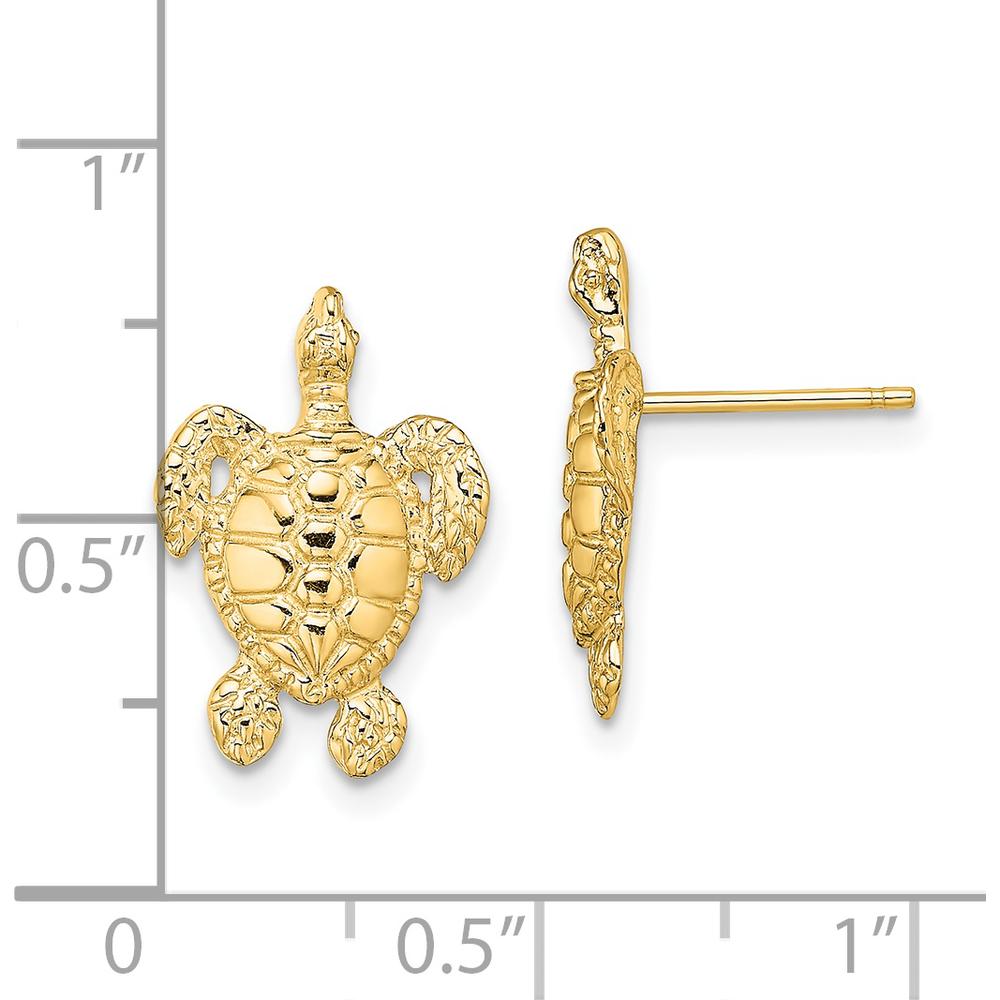 14K Yellow Gold Polished and Textured Sea Turtle Post Earrings - 16.5mm Length by 0