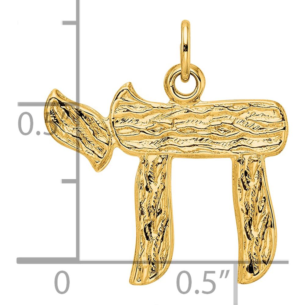 14K Yellow Gold Polished and Textured Solid Chai Symbol Pendant - Faith-Inspired Design by Oro Pregiato