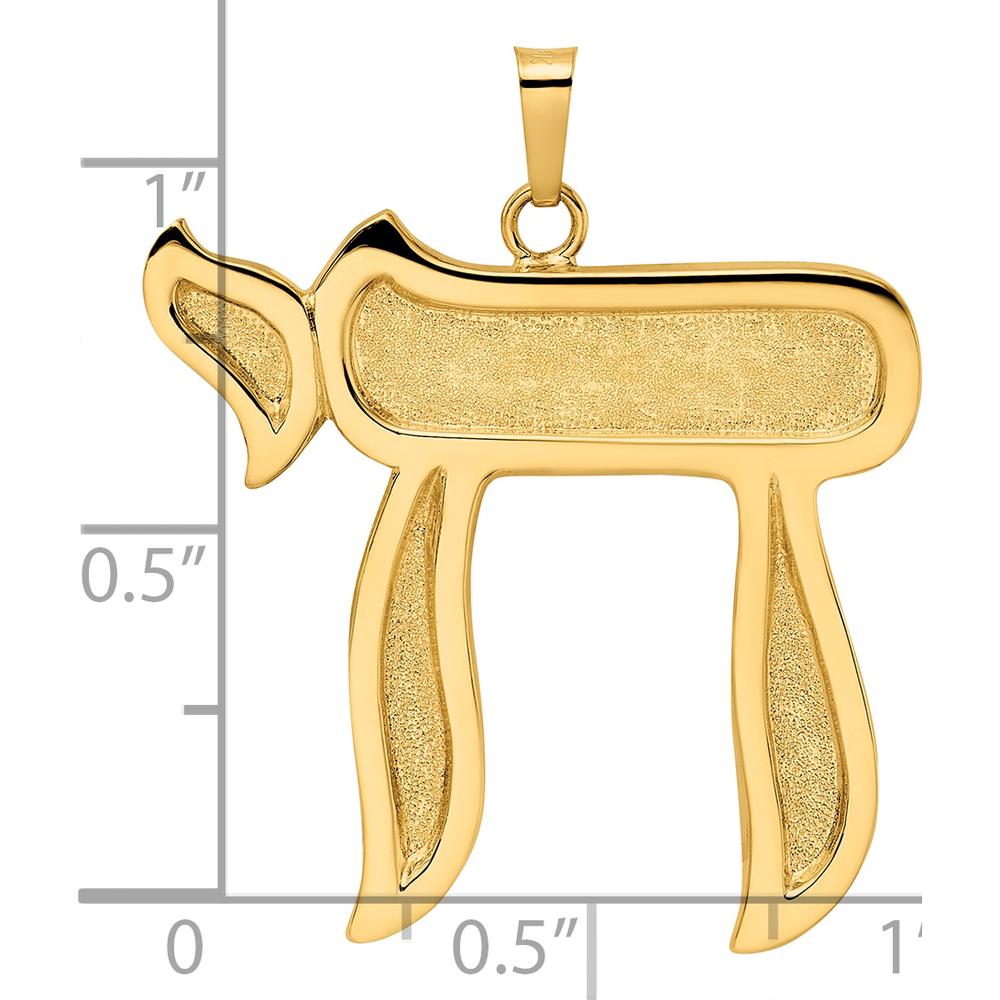 14K Yellow Gold Polished and Textured Solid Chai Symbol Pendant by Oro Pregiato