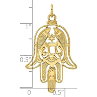 14K Yellow Gold Polished and Textured Solid Hamsa Pendant - Protective Symbol with Fish and Sacred Eye by Oro Pregiato