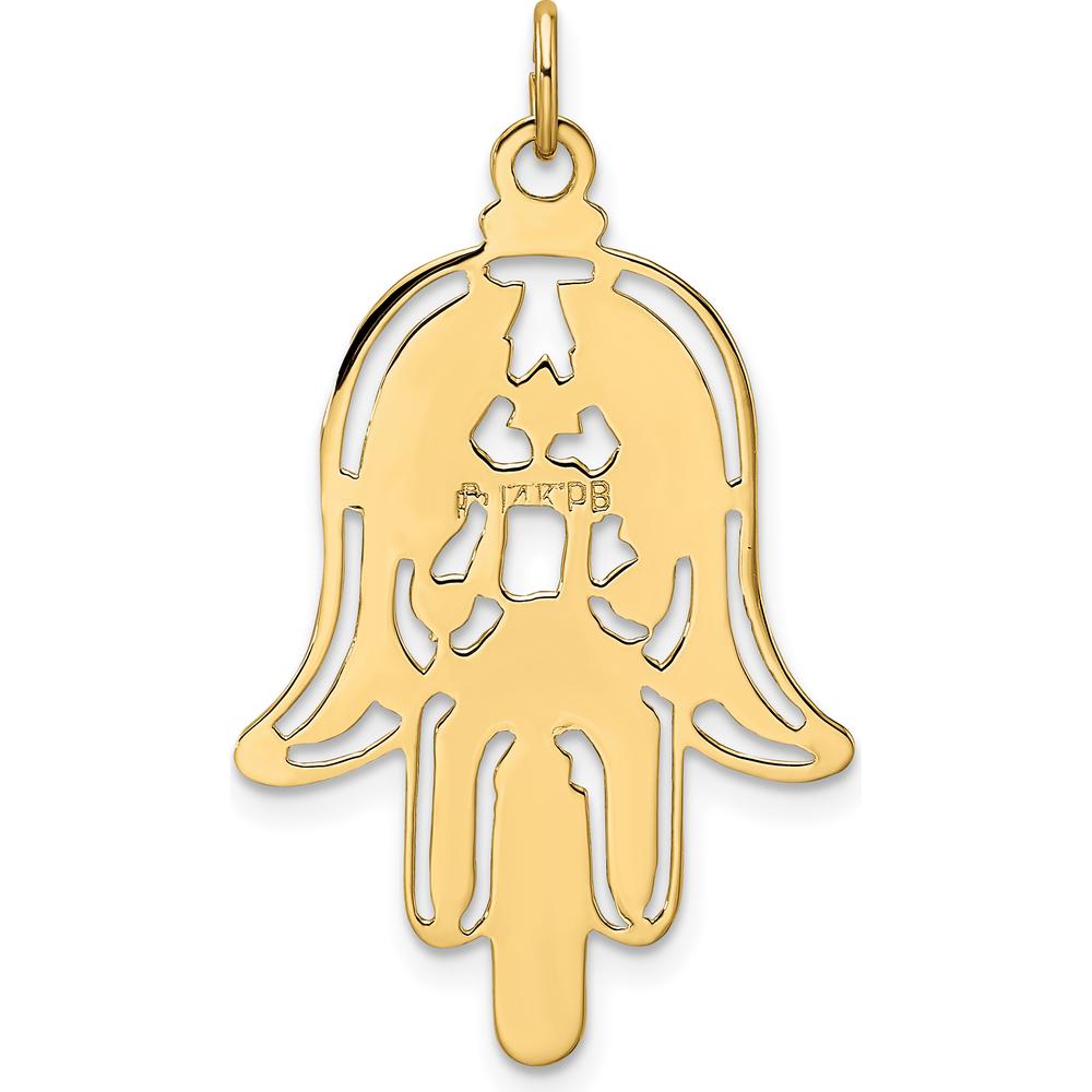 14K Yellow Gold Polished and Textured Solid Hamsa Pendant - Protective Symbol with Fish and Sacred Eye by Oro Pregiato