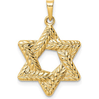 14K Yellow Gold Polished and Textured Solid Star of David Pendant - 26.57mm Length by Oro Pregiato