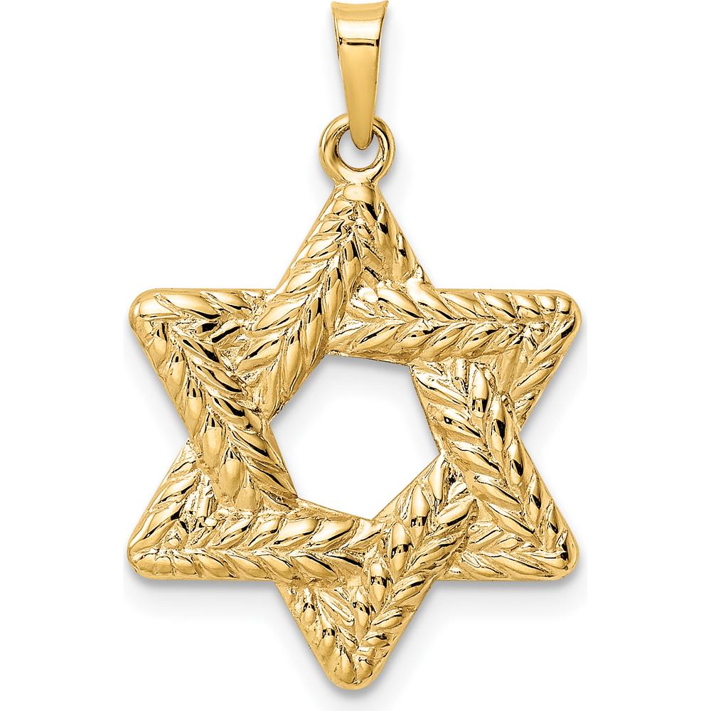 14K Yellow Gold Polished and Textured Solid Star of David Pendant - 26.57mm Length by Oro Pregiato