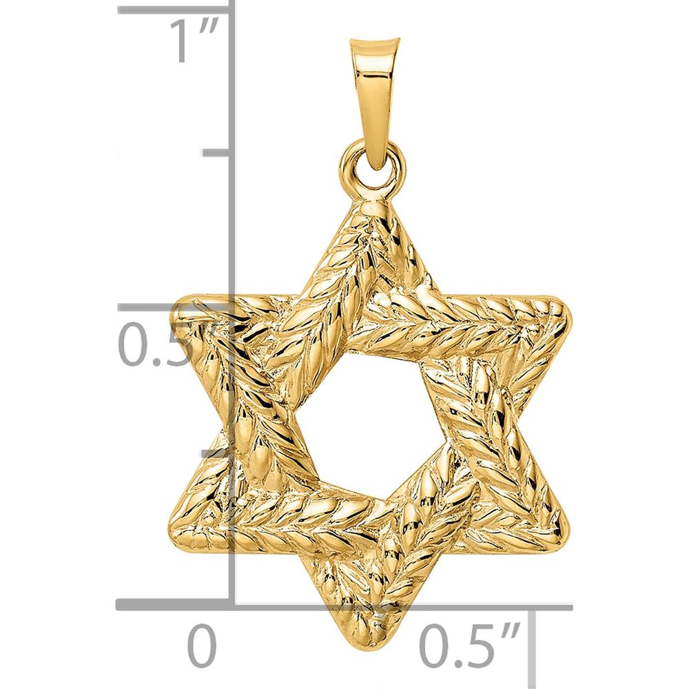 14K Yellow Gold Polished and Textured Solid Star of David Pendant - 26.57mm Length by Oro Pregiato