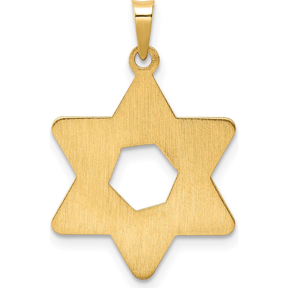 14K Yellow Gold Polished and Textured Solid Star of David Pendant - 26.57mm Length by Oro Pregiato