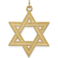 14K Yellow Gold Polished and Textured Solid Star of David Pendant - 29.95mm Length by Oro Pregiato