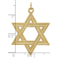 14K Yellow Gold Polished and Textured Solid Star of David Pendant - 29.95mm Length by Oro Pregiato