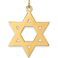 14K Yellow Gold Polished and Textured Solid Star of David Pendant - 29.95mm Length by Oro Pregiato