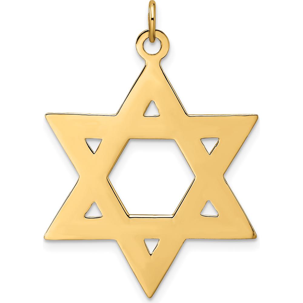 14K Yellow Gold Polished and Textured Solid Star of David Pendant - 29.95mm Length by Oro Pregiato